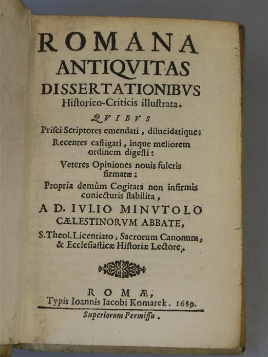 Minutoli, Giulio - Romana Antiquitas Dissertationibus Historico - Criticus Illustrata, 12mo, vellum, some loss